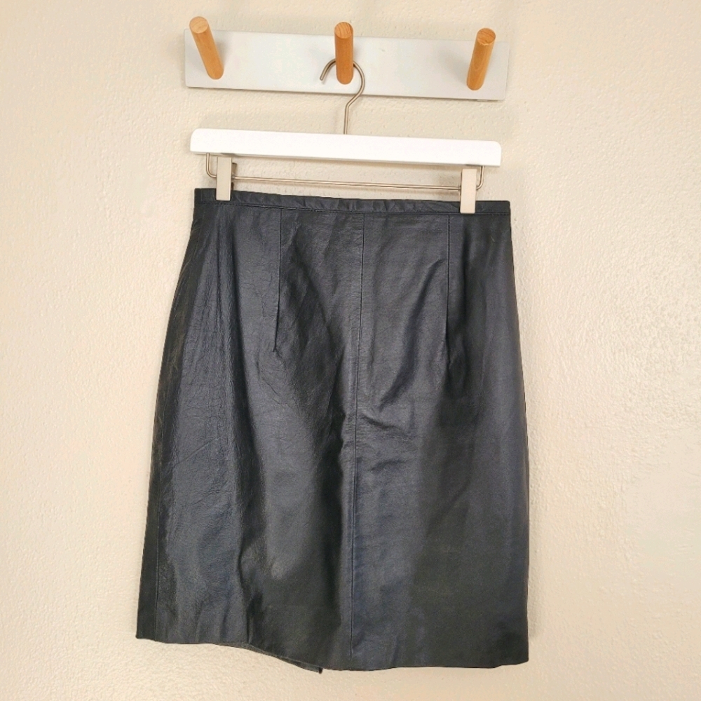 Vintage | VTG Black Genuine Leather Lined Pencil Wiggle Skirt 12 David Benjamin